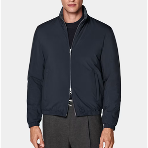 <b>Men's</b> Navy Bomber <b>Jacket</b> Stand Collar Zipper Closure Regular Fit Polyester Windproof <b>Smart</b> Casual Autumn Wear - Product Image 3