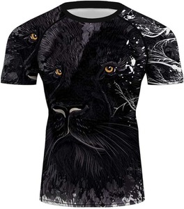 Conjunto de Camiseta Deportiva de Compresión con Estampado de Pantera Negra para Hombre, Manga Corta, Secado Rápido, Pantalones Cortos Blancos, Ropa Deportiva - Product Image 2