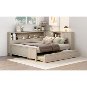 Divano letto matrimoniale in legno bianco antico con ripiani contenitore e letto estraibile - Product Image 5