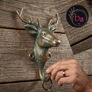 Verdigris Cast Iron Eco-Friendly Waterproof Deer Head <b>Wall</b> <b>Hook</b> Vintage Animal Design Single <b>Hook</b> for Clothing Metal Mount - Product Image 2