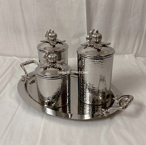 Glam Silver Handcrafted Hammered Metal Canister Set Gold Pumpkin Lids Dishwasher Safe Airtight Kitchen <b>Spice</b> Storage Containers - Product Image 6