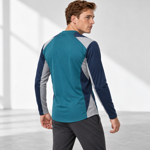 Camiseta Deportiva de Manga Larga para Hombre, con Bloques de Color, Manga Raglán, de Secado Rápido, Cuello Redondo, para Entrenamiento, con Logotipo Frontal - Product Image 5