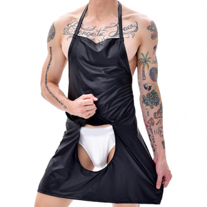 Tablier en cuir sexy pour homme, tenue de club exotique, tablier ouvert sur le devant pour homme, uniforme de fête, tablier de serveur en similicuir, costume de fête professionnel - Product Image 1