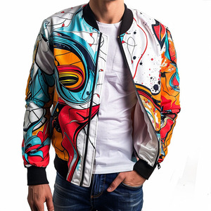 Custom Mens Floral Bomber <b>Jacket</b> Digital Print Birds Flowers Polyester Cotton <b>Zip</b> <b>Up</b> Casual Varsity <b>Jacket</b> OEM - Product Image 2