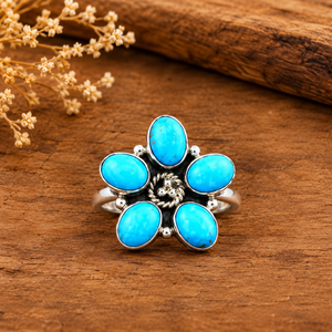 Anillo Ajustable de Turquesa Kingman con Diseño de Racimo Occidental, Piedra Ovalada, Hecho a Mano, Estilo Bohemio, Joyería de Gema, Anillo de Moda - Product Image 4