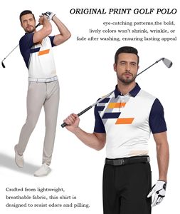 Men's Short Sleeve <b>Polo</b> <b>Shirt</b> Geometric Print Quick Dry Sporty Knitted Polyester <b>Navy</b> White Orange Contrast Collar - Product Image 2