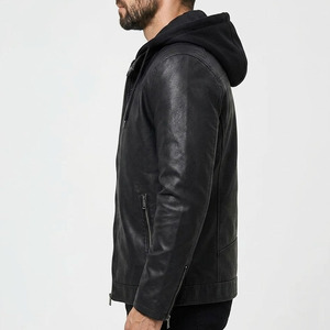 Men's Stylish Faux Leather <b>Jacket</b> with Detachable Hood - Premium Slim Fit Biker Coat - Product Image 4