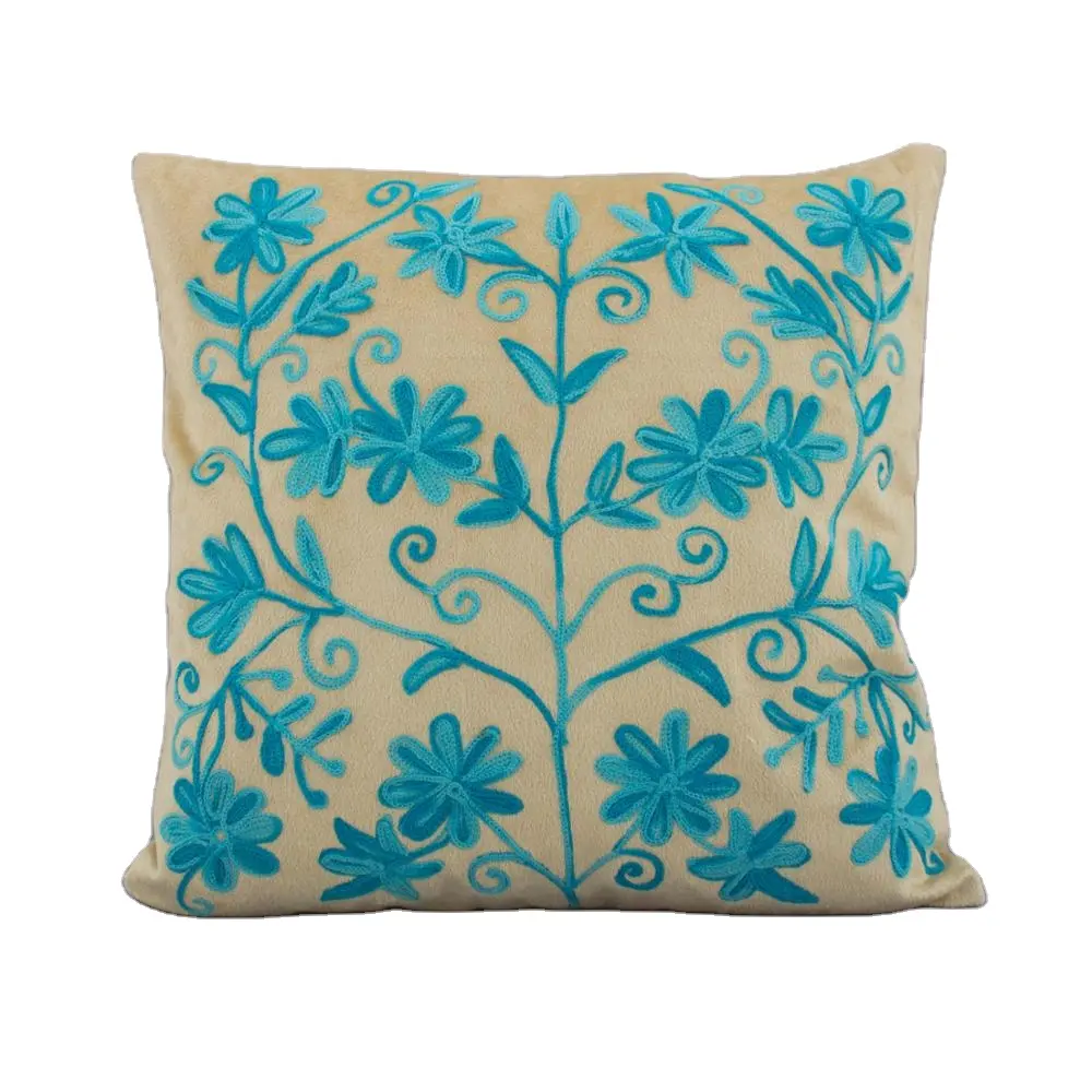 Blumen stickerei Seide Baumwolle Dekorative Boho Auto Sofa Stuhl Bett werfen quadratische Kissen Kissen bezug 40X40CM