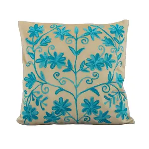 Floral Embroidery Silk Cotton Decorative Boho Car Sofa Chair Bed Throw Square Pillow <b>Cushion</b> <b>Cover</b> <b>40</b> <b>X</b> 40CM - Product Image 1