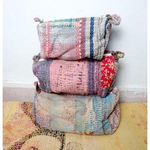 Custom Made Quilted Cotton 3-in-1 Pouch Set with Zippers for Boutique Retail & Gift Stores Ethnic Print Kantha Quilted Pouches - Product Image 1