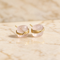 Boucles d'oreilles clous en quartz rose faites à la main, enroulées de fil, taille coussin, pierres précieuses facettées, pour femmes, bijoux personnalisés OEM, vente en gros