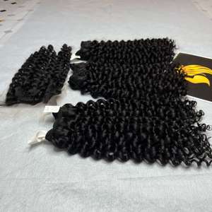 Haute Qualité Européenne Bouclés Double Dessiné Cheveux Matériel Extension Noir Naturel 100% Cheveux Humains De Fournisseur Du Vietnam - Product Image 2