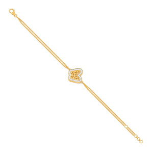 Bracelet papillon serti de diamants avec double chaîne en or jaune et motif ajouré artistique au centre - Product Image 4