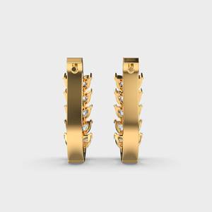 Luxury Yellow Gold Hoop Earrings With Marquise Cut Diamond Claw Setting Women's Wedding Womens Hoop Earrings - Product Image 2