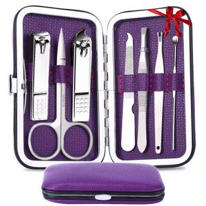 7 In 1 Stainless Steel Nail <b>Kit</b> With Portable Case For <b>Manicure</b> And Pedicure Tools Purple Color Classic Style - Product Image 1