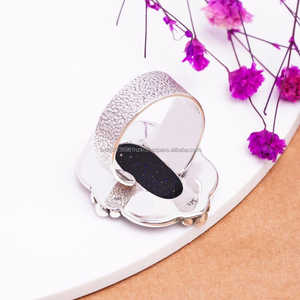 Anillo bohemio de Plata de Ley 925 con piedra solar azul hecho a mano chapado en rodio regalo de joyería de boda para ella - Product Image 5