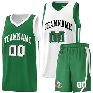 Maillot et short de basket-ball réversibles en gros blanc vert pour les jeunes et les adultes-Play Wear Apparel - Product Image 1