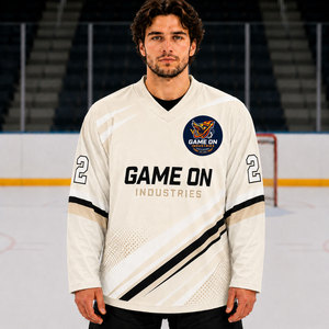 เสื้อฮอกกี้น้ำแข็งแบบซับลิเมชั่นสำหรับผู้ชายจาก Game On Industries คอวี แขนยาว ผ้าโพลีเอสเตอร์ ระบายเหงื่อได้ดี ทรงปกติ - Product Image 2
