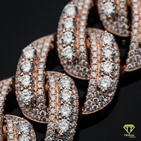 Pulsera de Lujo con Eslabones Cubanos de Oro Rosa y Diamantes Cultivados en Laboratorio, Estilo de Joyería de Diseñador Totalmente Cubierto de Diamantes