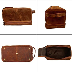 Trousse de Toilette en Cuir Taille Moyenne Style Vintage Fermeture Éclair Poignée Souple Organisateur de Cosmétiques Étui de Voyage - Product Image 3