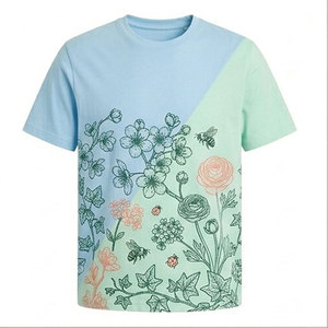 T-shirt à manches courtes pour homme, imprimé floral, col rond, coupe classique, coton, style décontracté, couleur fraîche, faible MOQ - Product Image 1
