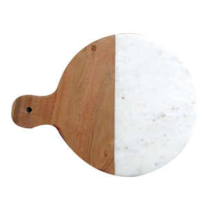 Planche à découper artisanale en marbre et bois d'acacia, plateau de service de cuisine haut de gamme, planche de préparation alimentaire durable, fabriquée en Inde - Product Image 1
