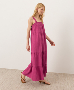 Women Maxi <b>Dress</b> Strap Square Collar Neck Tiered <b>Ruffle</b> Evening Gown <b>Dress</b> Summer Woven Cotton <b>Dress</b> Solid Color Breathable - Product Image 2