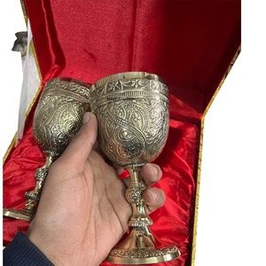 <b>Wine</b> Cups Wedding Decor 2 Pieces Metal Craft Customizable Brass <b>Goblets</b> Vintage Embossed Bell Shape - Product Image 3