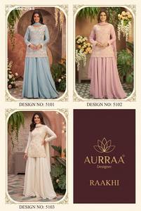 Premium Collection Chinon with <b>Beads</b> work Readymade Short-Length Straight Suit-Flared Solid Plazzo-Dupatta Set Indian Supplier - Product Image 4