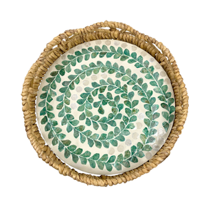 ถาดไม้เอ็มดีเอฟทรงกลมทำด้วยมือพร้อมสลักลายใบไม้สีเขียวสง่างามถาดสำหรับตกแต่งบ้านลวดลายดอกไม้ผักตบชวาธรรมชาติ - Product Image 2