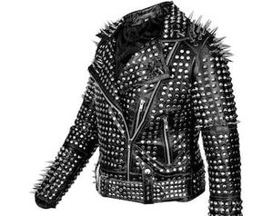<b>Men's</b> Plus Size Punk Style Cowhide <b>Leather</b> Biker <b>Jacket</b> With Rivets And Spikes Turn-down Collar Zipper Closure Winter Fashion - Product Image 4