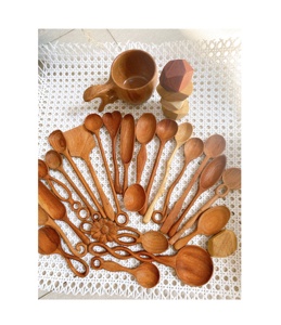 Juego de utensilios de madera de acacia de fabricación, cuchara de madera curvada tallada a mano para cocinar, revolver, servir comida, perfecto para fiesta en casa - Product Image 6