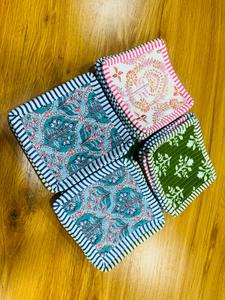 Sous-verres en coton matelassé imprimé indien, faits à la main, motif floral, réversibles, résistants à la chaleur, protection de table - Product Image 6
