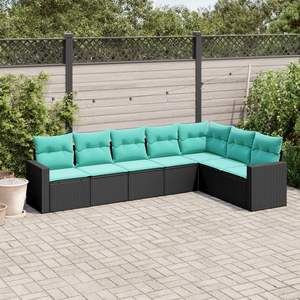 Set Divano da Esterno a 7 Pezzi in Polyrattan Nero con Cuscini - Elegante Arredamento da Giardino - Product Image 1