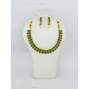 Conjunto de collar de piedra chapada en oro de la India y joyería antigua chapada en oro, conjuntos de joyería de joyas artificiales al por mayor para mujeres - Product Image 4