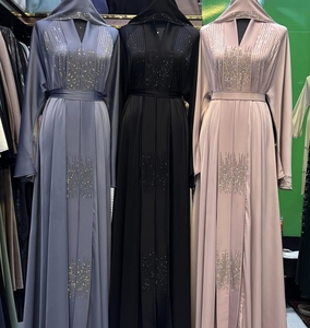 Abaya Musulmana Tradicional de Manga Larga con Cuentas y Lentejuelas, Estilo Dubai, Hecha a Mano, para Bodas, Transpirable, con Cuello en V, Venta al Por Mayor - Product Image 4