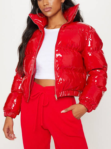 100% Polyester Material Made <b>Women's</b> Cropped Zipper Puffer Jackets Double Panel Winter Fashion Wear <b>Padded</b> Bubble <b>Coats</b> <b>Women</b> - Product Image 1
