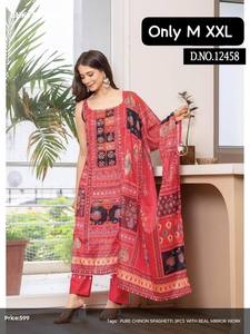 Kurti-Pant-Dupatta sans manches en Chanderi pur de qualité supérieure, avec motifs imprimés et travail de miroirs véritable, et bordure Kodi Latkan - Exportateur indien - Product Image 4