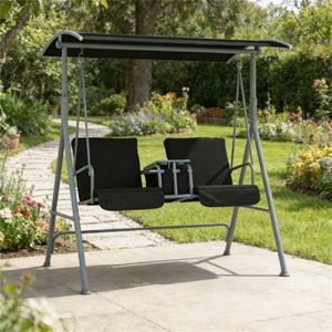 Sedia a Dondolo Nera da Esterno per Portico, Giardino, Terrazza - Uso Multiuso - Product Image 1