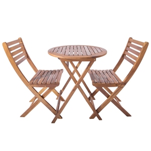 Ensemble bistro pliable en bois massif | Salle à manger extérieure ronde de qualité supérieure pour patio, balcon, cafés, hôtels et villas | Fabriqué au Vietnam - Product Image 2