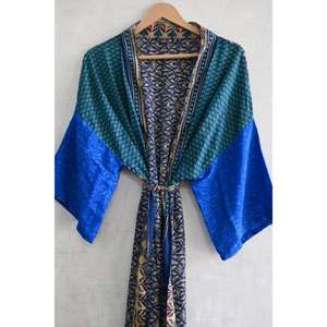 Luxury Breathable Plus Size Silk Patchwork <b>Kimono</b> Robe for Women Long Boho Designer Nightwear Gown Artwear Loungewear - Product Image 1