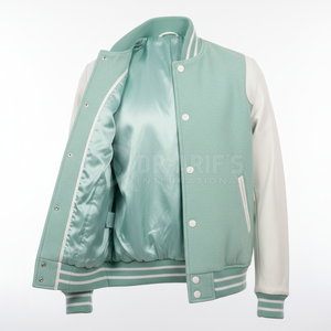 Veste universitaire pour homme, vert menthe et blanc, manches brodées, style preppy, vêtement d'automne - Product Image 4