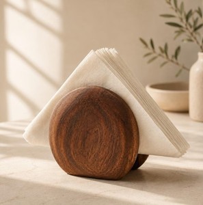 Support rond en bois massif naturel pour serviettes, distributeur de papier essuie-tout pour table, décoration de restaurant, vente en gros - Product Image 3