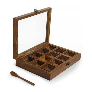 Handmade Handcrafted Wooden <b>Spice</b> <b>Box</b> Traditional Masala Dabba with 12 Compartments Natural Wood Kitchen Storage - Product Image 1