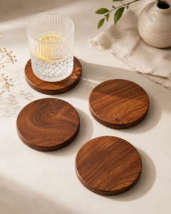 <b>Round</b> Wooden Coasters <b>Set</b> of <b>4</b> Modern Non-Slip Drink Pads <b>for</b> Home Kitchen <b>Dining</b> <b>Table</b> Decor - Product Image 2