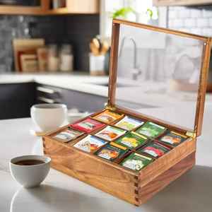 Eco Friendly Bamboo Wooden Storage <b>Box</b> with Hinged Lid Metal Clasp Three Compartments Organizer for <b>Tea</b> Jewelry Craft Supplies - Product Image 5