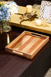 Plateau de service rectangulaire en bois peint à la main, écologique, couleur unie, design moderne et luxueux, compatible lave-vaisselle, pour plats et assiettes de fête - Product Image 4