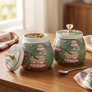 Metal Dry Fruit <b>Jar</b> with Lid Airtight Decorative Storage Container for Dry Fruits <b>Tea</b> Sugar Mukhwas Saunf Kitchen Storage Home - Product Image 2
