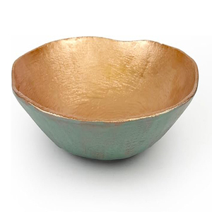 Cuenco Decorativo Redondo Extra Grande de Metal Fundido con Acabado en Cobre Turquesa - Product Image 1