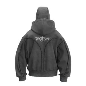 Sudadera con capucha tipo balaclava de streetwear para hombre, de algodón y poliéster, 400 GSM, con cremallera completa, máscara ninja, corte holgado, doble capucha, sudadera personalizada de alta calidad - Product Image 2